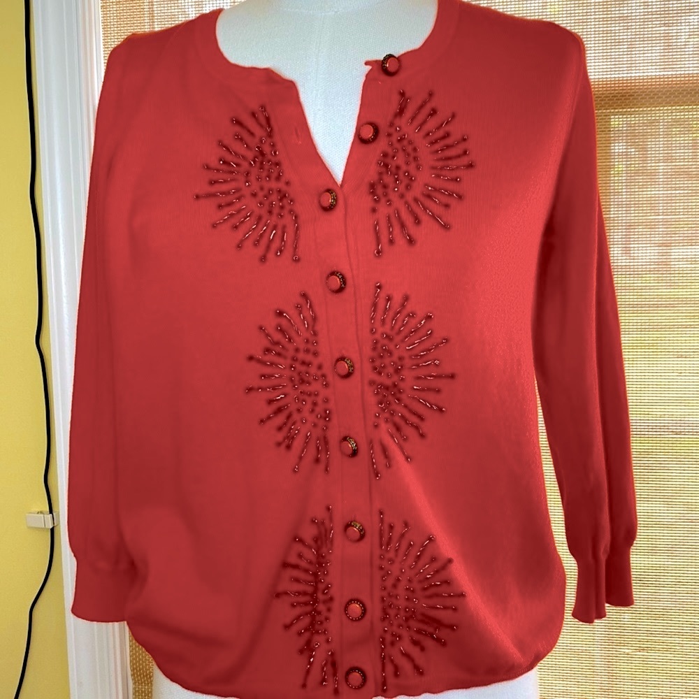 Anthro Orange Embellished Cardigan